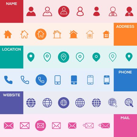 Excellent Icons pack for business card for designers in the design of all kinds of works. Beautiful and modern icon which can be used in many purposes. vector.のイラスト素材
