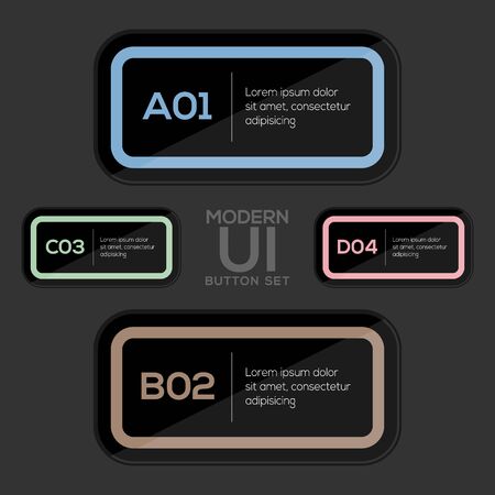 Modern user interface button set in Dark style created for designers in the design of all kinds of works. Beautiful and modern Button which can be used in many purposes. Eps10 vector.のイラスト素材