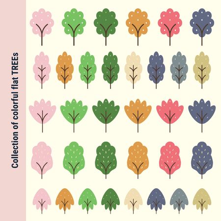Collection of colorful flat trees different shape created for Web, Document, Greeting Card, Poster, Label, infographic, 2d animation and Other Decoration Surface. Beautiful tree which can be used in many purposes. vector.のイラスト素材