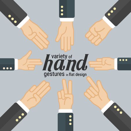Variety of hand gestures in flat design, which can be used in many purposes such as in motion graphics, infographics, presentations and more. vector.のイラスト素材