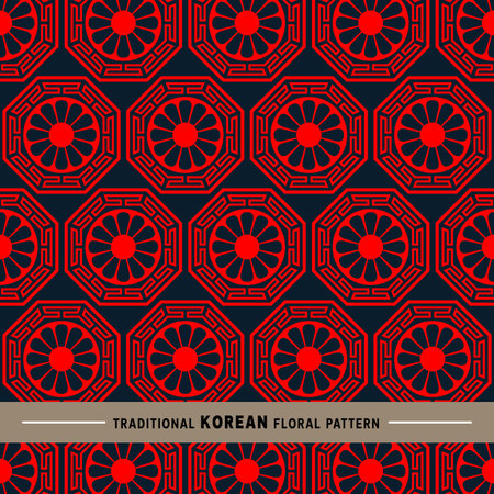 Traditional Korean floral pattern. This is a simple vector illustration with harmonious blend of...