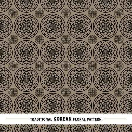 Traditional Korean floral pattern. This is a simple vector illustration with harmonious blend of retro and modern styles. The color can be changed if needed. Eps10 vector.のイラスト素材