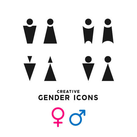 Gender icons set. People pictograms. Lady and gentleman restroom sign. body shape symbols and silhouette. Creative and modern icon which can be used in many purposes Eps10 vector.のイラスト素材