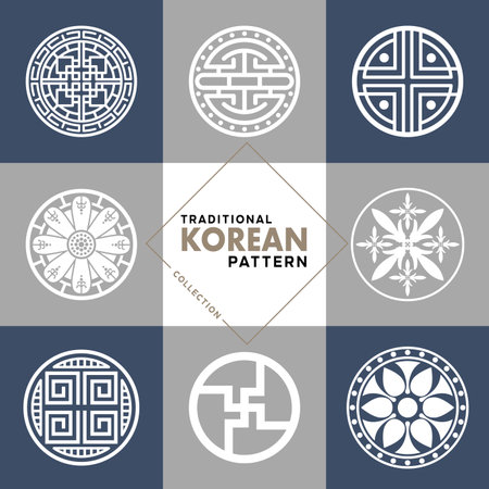 Traditional Korean pattern collection. This is a simple vector illustration with harmonious blend of retro and modern styles.のイラスト素材
