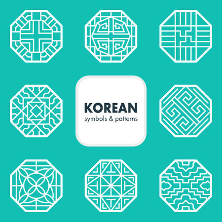 Traditional Korean symbols and patterns. This is a simple vector illustration with harmonious blend of retro and modern styles.のイラスト素材
