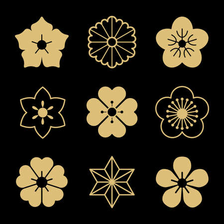 Traditional Japanese symbols and patterns. This is a simple vector illustration with harmonious blend of retro and modern styles.のイラスト素材