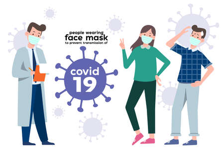 People wearing face mask to prevent transmission of . Illustration for designers in the design of all kinds of works. easy to use and highly customizable. beautiful and modern element which caのイラスト素材
