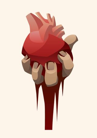 Man holding bleeding human hear in his handのイラスト素材