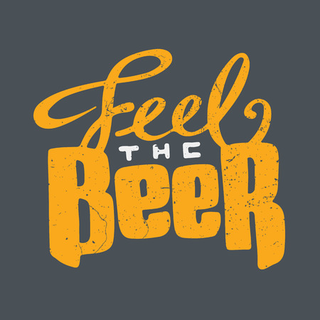 Poster for bar, pub, menu, store, beer house, brew company, restaurant with hand drawn lettering text: Feel the Beerのイラスト素材