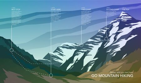Spectacular view of high mountain landscape infographic for Web banner.のイラスト素材