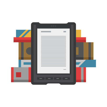 Electronic mobile book with paper books icon.のイラスト素材