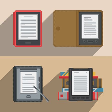 Electronic books icon set. Flat vector electronicsの写真素材