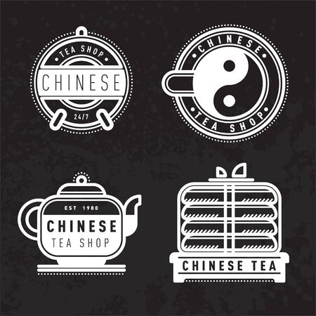 Vector chinese tea   badge, label. Popular asian drink badge, poster. Decoration, print. Typography design chinese tea element. Modern elegant hot drink label. Authentic Retro Vector Tag Designのイラスト素材