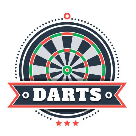 Darts tournament or club logo set. Design element, business sign. Identity, label, badge. Darts sport emblem, symbol with crossed arrows. Vector illustration. Team or sport club emblem design conceptのイラスト素材