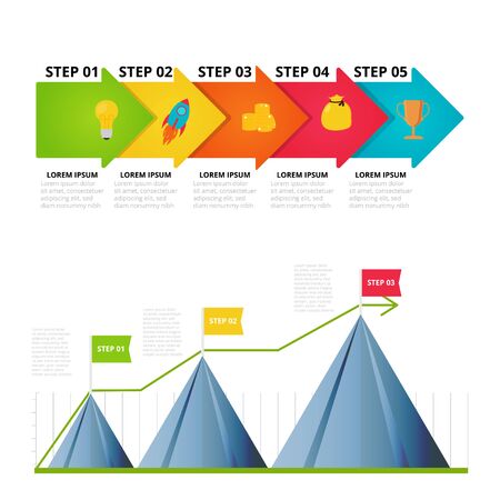 Milestone, timeline templates set for presentation, business concept, vector design. Infographic elements of milestone, timeline, icon for design concept, annual report, presentation. Vector design.のイラスト素材