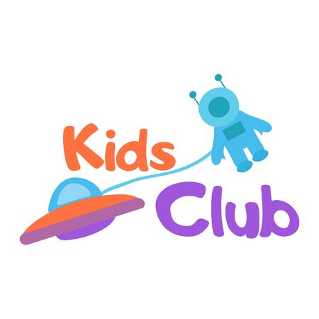 Kids logo vector set. Logo collection of kids club, land, playground, zone, hobby, arts. Colorful promo signs and creative idea for children's playing space. Vector icons and symbols set of child logoのイラスト素材