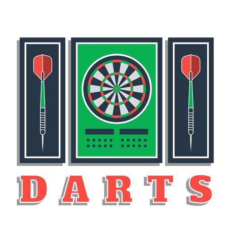 Darts tournament or club logo set. Design element, business sign. Identity, label, badge. Darts sport emblem, symbol with crossed arrows. Vector illustration. Team or sport club emblem design conceptのイラスト素材