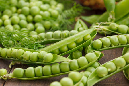 Peas in the pod and pea grainsの写真素材
