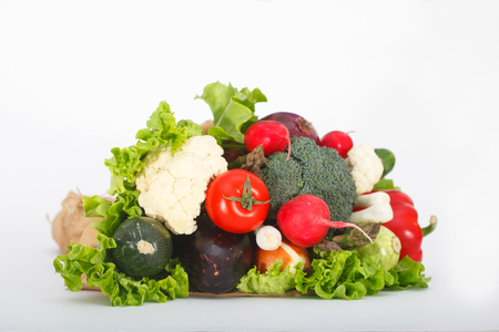 Bouquet of various vegetables. Healthy, detox diet concept. Colorful vegetables on white background.の写真素材