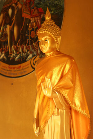 Buddha golden statue in public temple in Thailandの写真素材