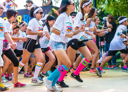 Crowds of unidentified people at The Color Run on Aug 22, 2015 in Singapore.のeditorial素材
