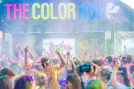 Crowds of unidentified people at The Color Run on Aug 22, 2015 in Singapore.のeditorial素材