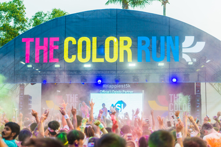 Crowds of unidentified people at The Color Run on Aug 22, 2015 in Singapore.
