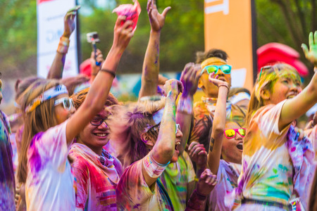 Crowds of unidentified people at The Color Run on Aug 22, 2015 in Singapore.のeditorial素材