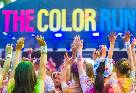Crowds of unidentified people at The Color Run on Aug 22, 2015 in Singapore.のeditorial素材