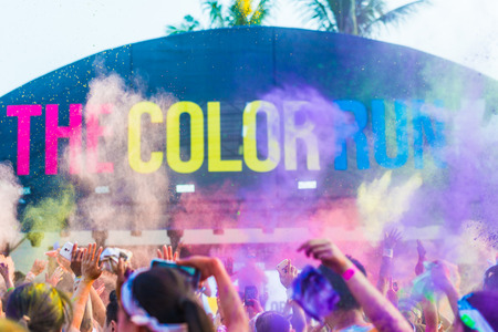 Crowds of unidentified people at The Color Run on Aug 22, 2015 in Singapore.のeditorial素材
