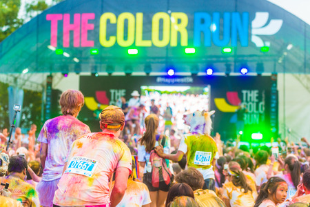 Crowds of unidentified people at The Color Run on Aug 22, 2015 in Singapore.