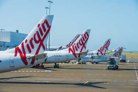 Aircrafts of the Virgin Australia fleet at Sydney Domestic Airport December 30, 2014.のeditorial素材