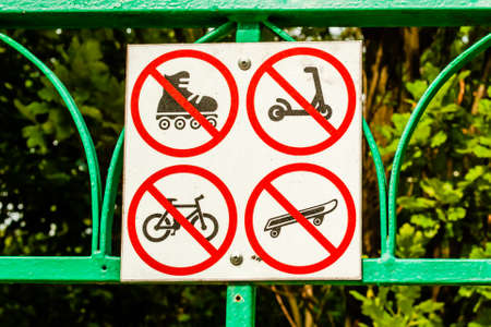 Plaque with a ban on rollers, scooter, bicycle, skateboardの写真素材