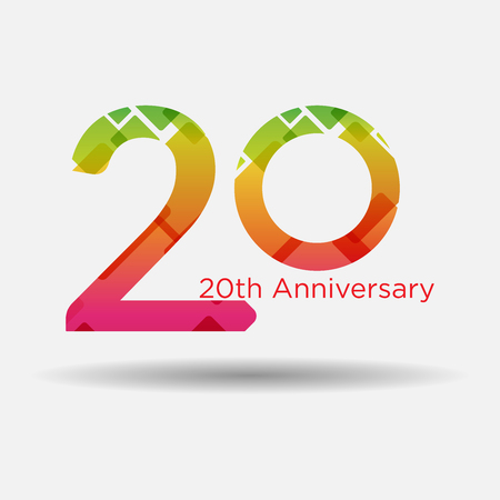 Logo or icon anniversary with colorful modern pattern. Flat logo concept. 20 years anniversary.のイラスト素材