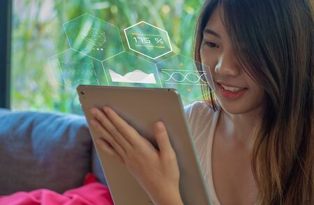 Business and finance comcept. Analysis technology. Analysis big data on smart device.