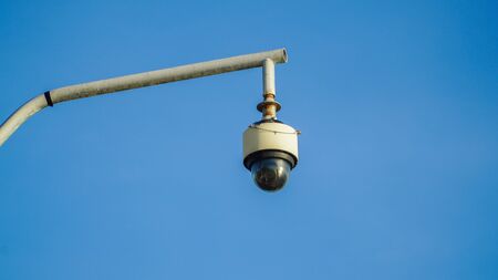 Pole with CCTV camera at outside.の写真素材