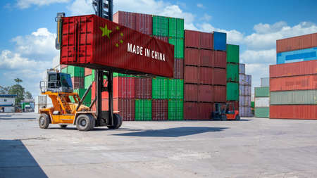 Trade war, Made in USA smart logistic concept. Shipping Cargo business Container import and export...