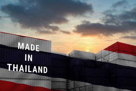 Trade war, Made in THAILAND smart logistic concept. Shipping Cargo business Container import and...