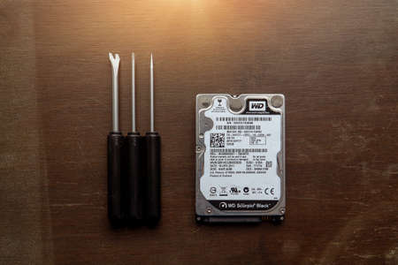 CHON BURI, THAILAND - JULY 01: Computer storage Harddisk brand Western Digital put on table.のeditorial素材