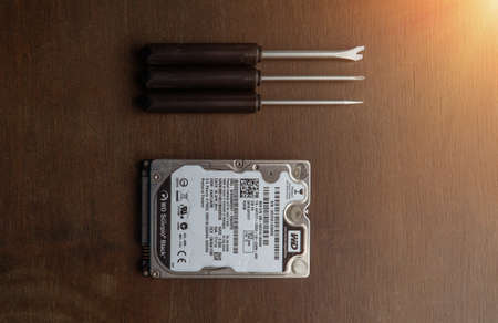 CHON BURI, THAILAND - JULY 01: Computer storage Harddisk brand Western Digital put on table.のeditorial素材