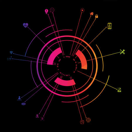 Cybersecurity concept graphic on black modern background for use in a variety of graphic worksのイラスト素材