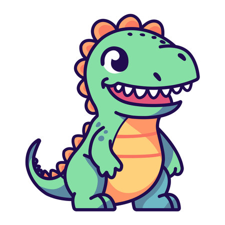A charming and adorable vector illustration of a Tyrannosaurus in a cute cartoon style, set against a clean white background.のイラスト素材