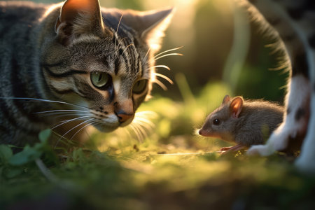 Intense Chase between Cat and Rat in Morning Forestの素材