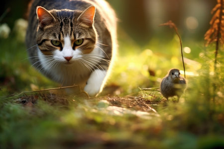 Intense Chase between Cat and Rat in Morning Forestの素材