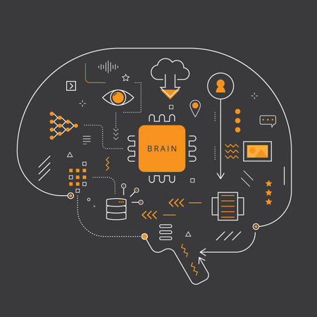 Abstract illustration of a brain shaped like a circuit board, showcasing the interconnectedness of...