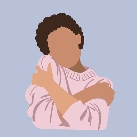 Woman hugging herself with hearts on white background. Self care concept, love yourself.のイラスト素材