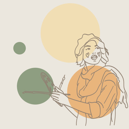 Artist woman is painting picture. Modern vector illustration.のイラスト素材