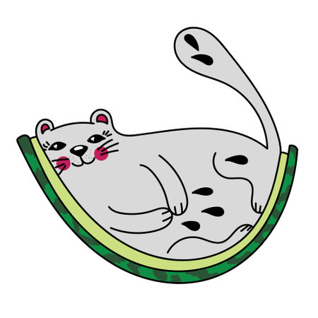 Kitty - watermelon, vector illustration, watermelon shaped cat.のイラスト素材
