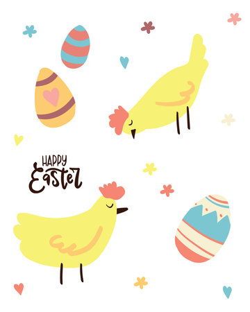 Easter cute chickens, poster invitation template vector in pastel colorのイラスト素材