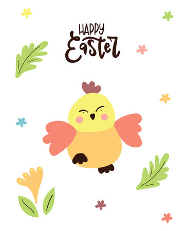 Easter cute chickens, poster invitation template vector in pastel colorのイラスト素材